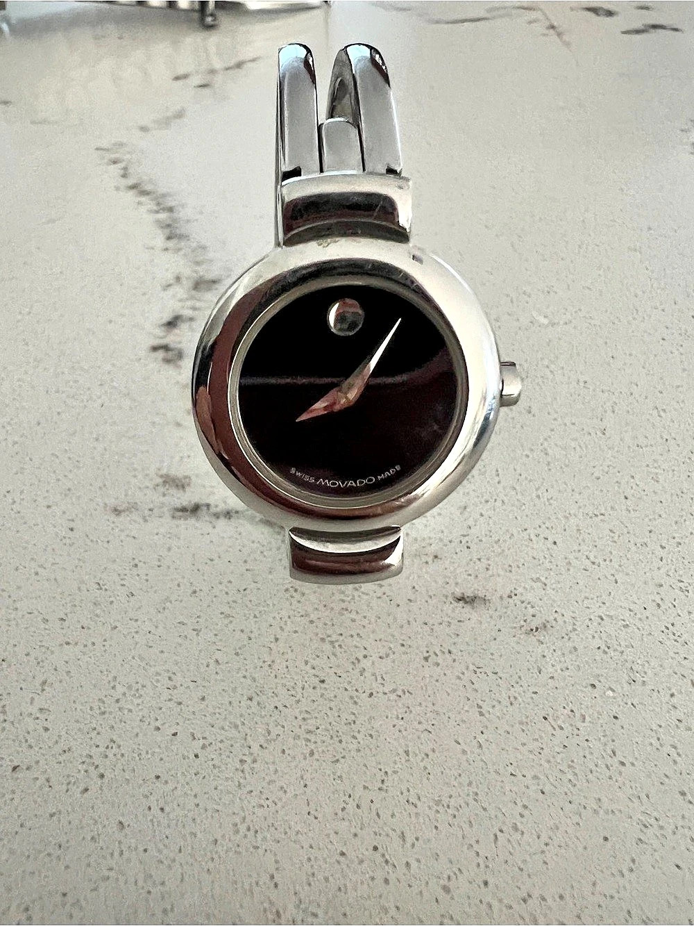 Movado Museum Bangle Oval Watch Silver & Black Watch